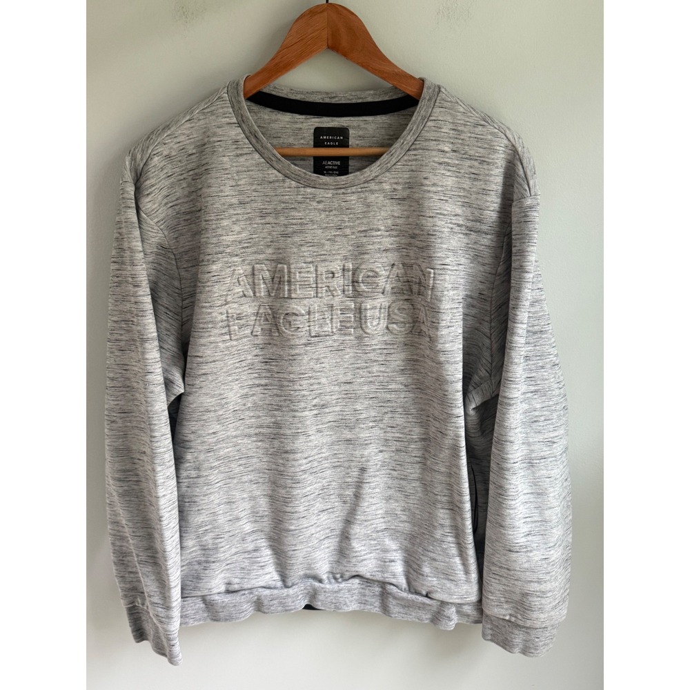 American Eagle AE Active Flex Sweatshirt Womens XL Grey Space Dye Embossed Logo